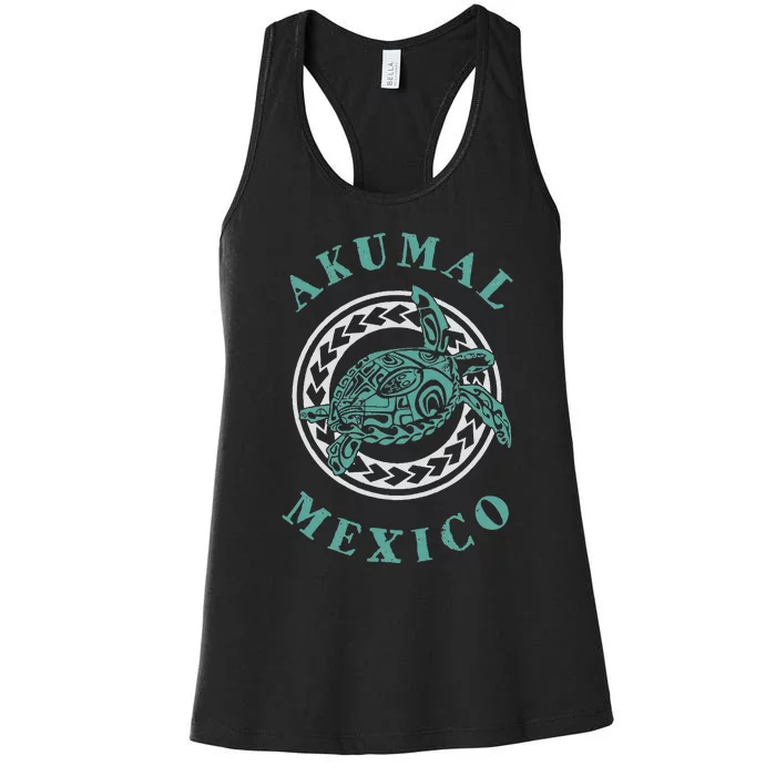 Akumal Mexico Tribal Tattoo Sea Turtle Women's Racerback Tank