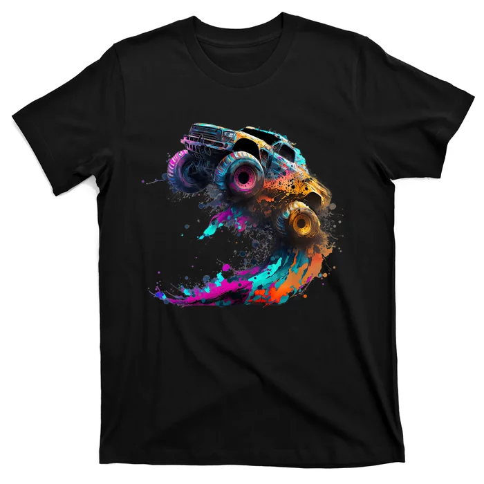 Airborne Monster Truck Jump Off Road Vehicle Colorful Dirt T-Shirt