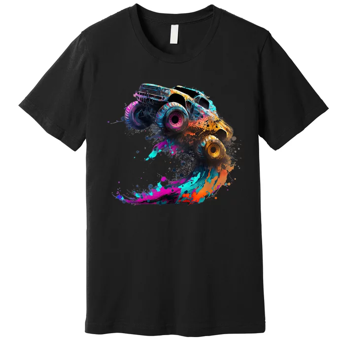 Airborne Monster Truck Jump Off Road Vehicle Colorful Dirt Premium T-Shirt