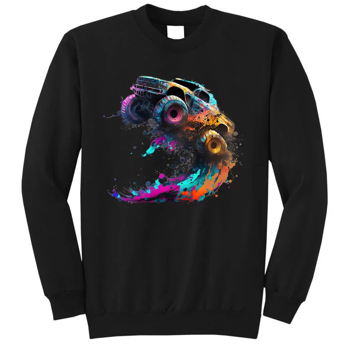 Airborne Monster Truck Jump Off Road Vehicle Colorful Dirt Tall Sweatshirt