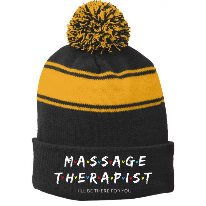 Adorable Massage Therapist Christmas Gift For Therapy Stripe Pom Pom Beanie