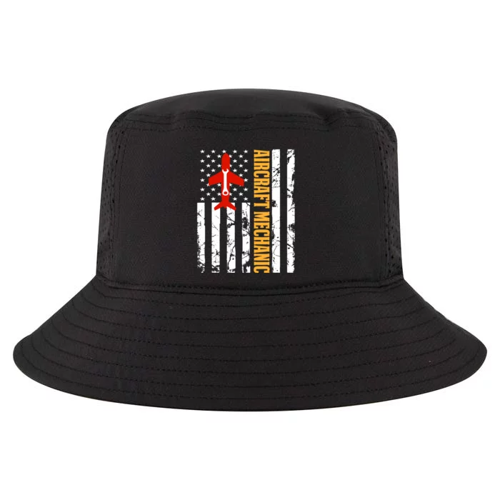 Aircraft Mechanic USA Flag Airplane Technician Aviation Gift Cool Comfort Performance Bucket Hat