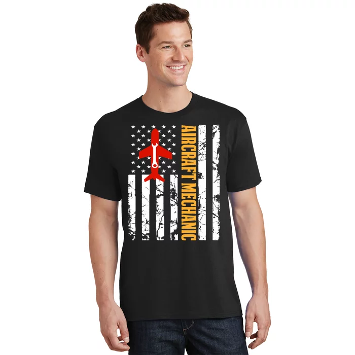 Aircraft Mechanic USA Flag Airplane Technician Aviation Gift T-Shirt