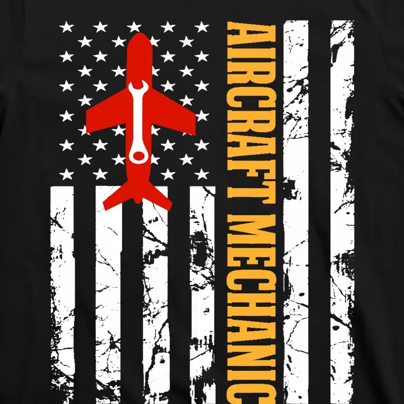 Aircraft Mechanic USA Flag Airplane Technician Aviation Gift T-Shirt