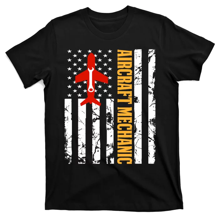 Aircraft Mechanic USA Flag Airplane Technician Aviation Gift T-Shirt