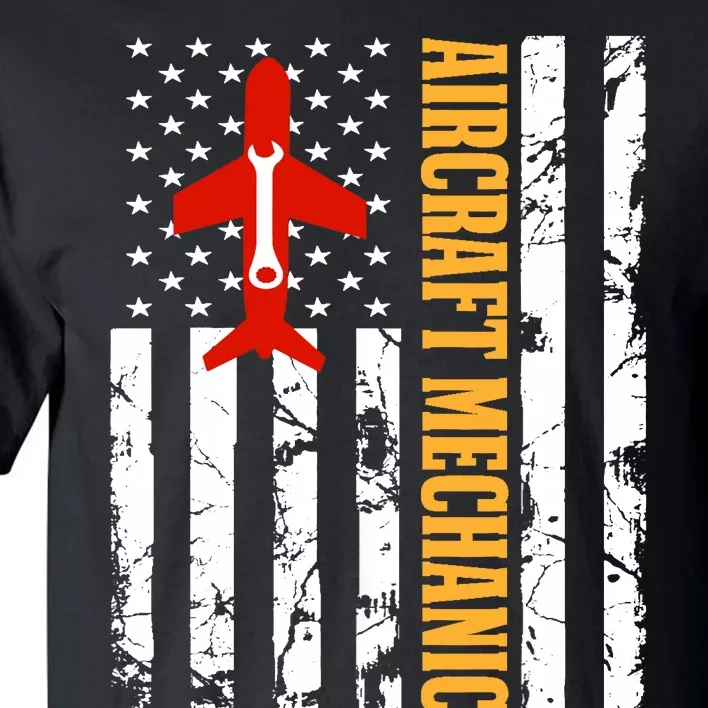 Aircraft Mechanic USA Flag Airplane Technician Aviation Gift Tall T-Shirt