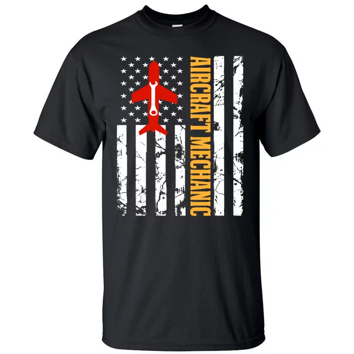 Aircraft Mechanic USA Flag Airplane Technician Aviation Gift Tall T-Shirt