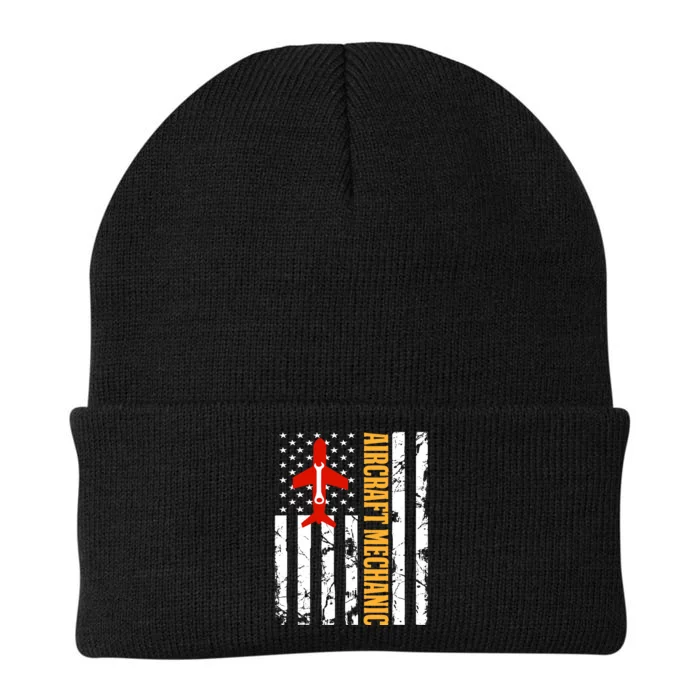 Aircraft Mechanic USA Flag Airplane Technician Aviation Gift Knit Cap Winter Beanie