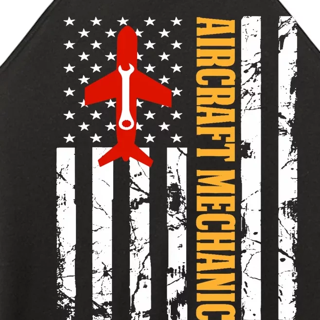 Aircraft Mechanic USA Flag Airplane Technician Aviation Gift Women’s Perfect Tri Rocker Tank