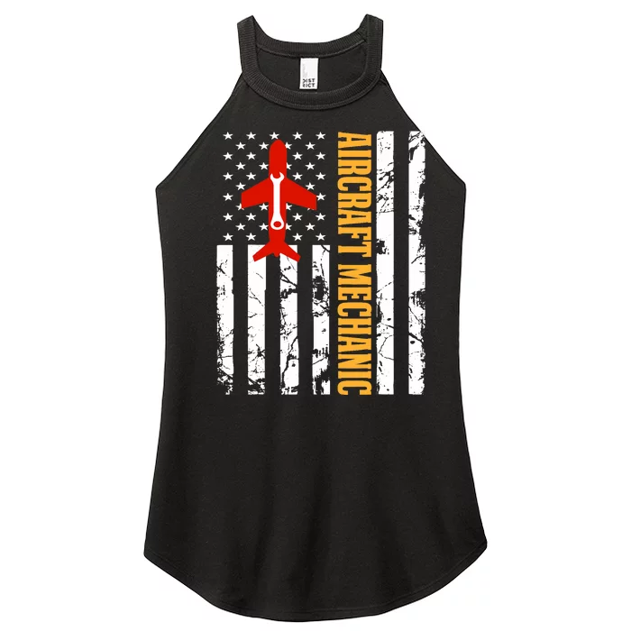 Aircraft Mechanic USA Flag Airplane Technician Aviation Gift Women’s Perfect Tri Rocker Tank