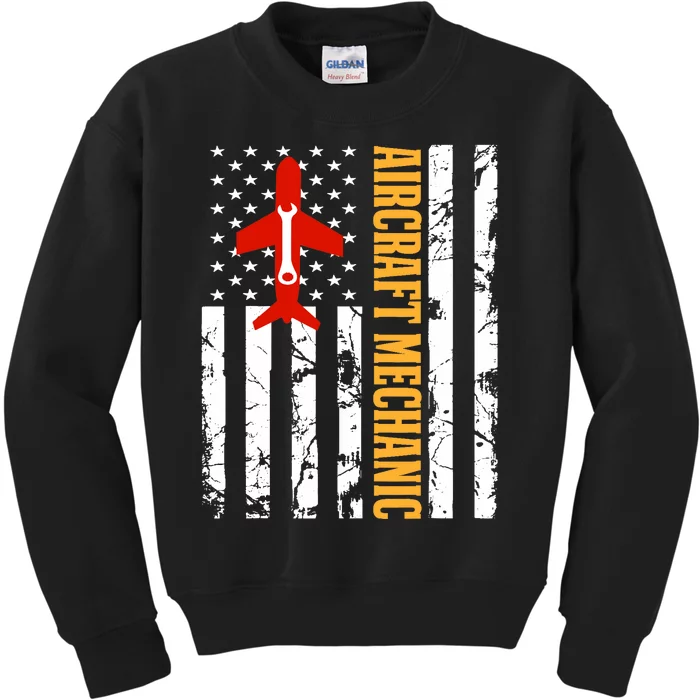 Aircraft Mechanic USA Flag Airplane Technician Aviation Gift Kids Sweatshirt