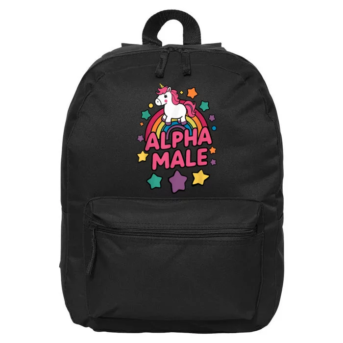 Alpha Male Unicorn Funny Embarrassing Joke Ironic 16 in Basic Backpack