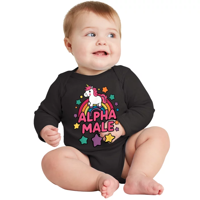 Alpha Male Unicorn Funny Embarrassing Joke Ironic Baby Long Sleeve Bodysuit