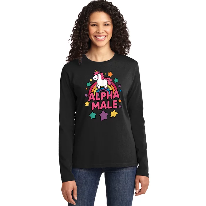 Alpha Male Unicorn Funny Embarrassing Joke Ironic Ladies Long Sleeve Shirt