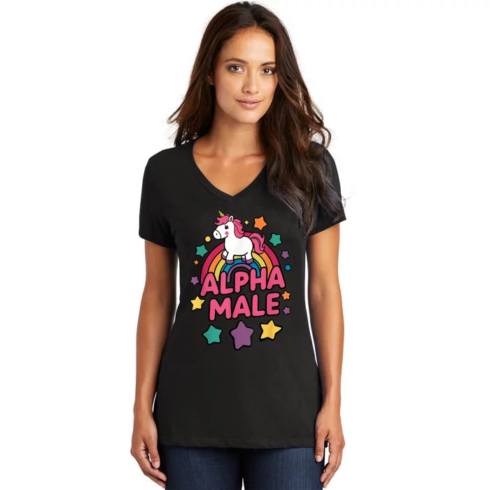 Alpha Male Unicorn Funny Embarrassing Joke Ironic Women's V-Neck T-Shirt