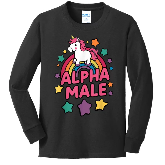 Alpha Male Unicorn Funny Embarrassing Joke Ironic Kids Long Sleeve Shirt