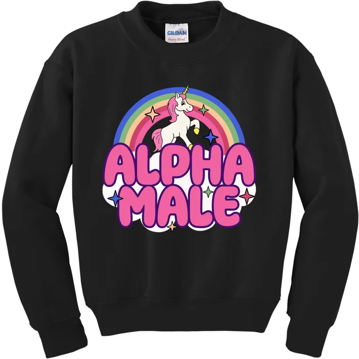 Alpha Male Unicorn Funny Sarcastic Ironic Weird Humor Kids Sweatshirt