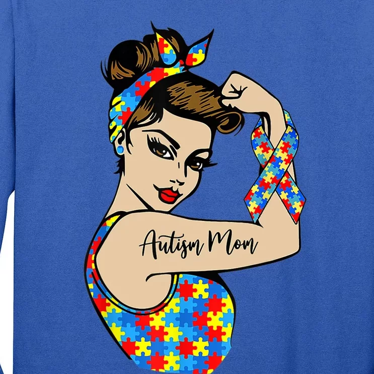 Autism Mom Unbreakable Rosie The Riveter Strong Woman Power Gift Tall Long Sleeve T-Shirt