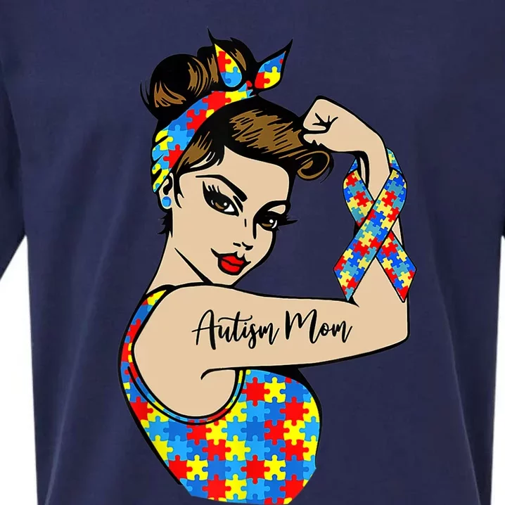 Autism Mom Unbreakable Rosie The Riveter Strong Woman Power Gift Sueded Cloud Jersey T-Shirt