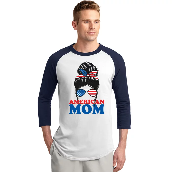 American Mom Usa Hair Bun Baseball Sleeve Shirt