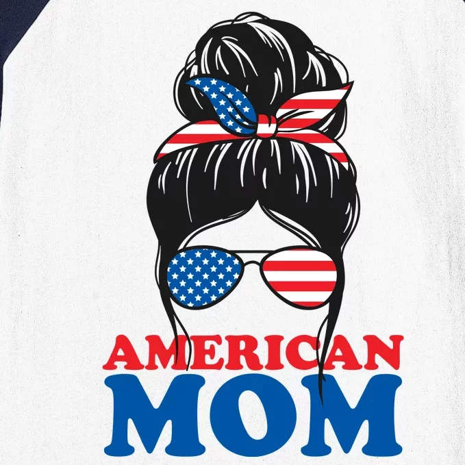 American Mom Usa Hair Bun Baseball Sleeve Shirt