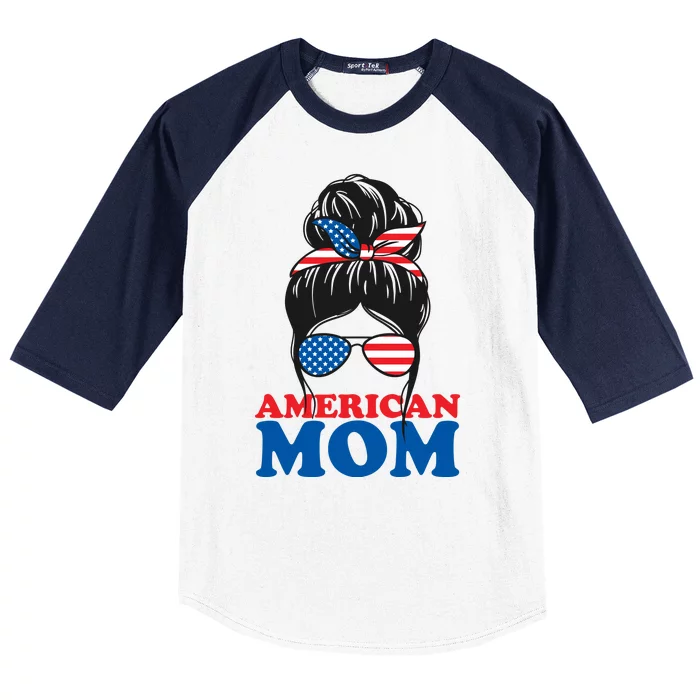 American Mom Usa Hair Bun Baseball Sleeve Shirt