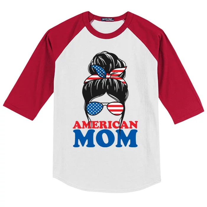 American Mom Usa Hair Bun Kids Colorblock Raglan Jersey