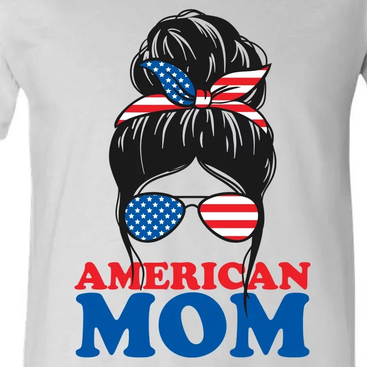 American Mom Usa Hair Bun V-Neck T-Shirt