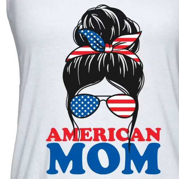 American Mom Usa Hair Bun Ladies Essential Flowy Tank