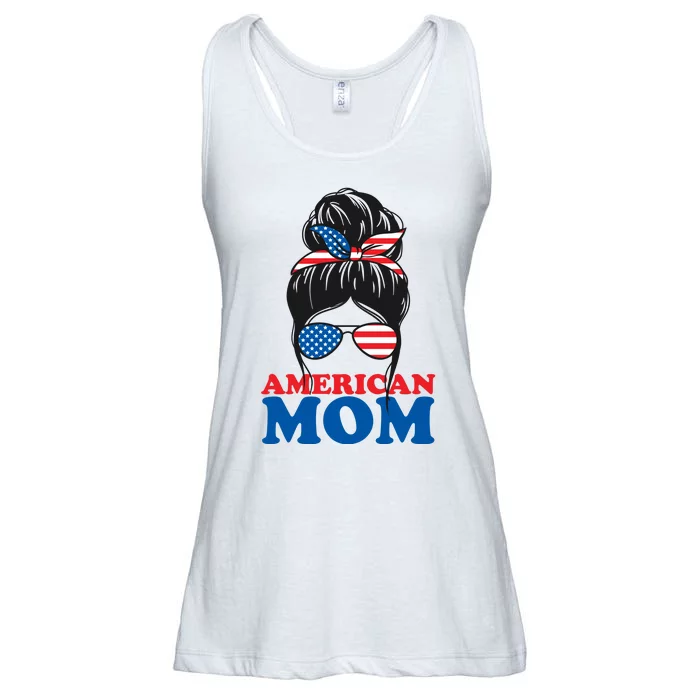 American Mom Usa Hair Bun Ladies Essential Flowy Tank