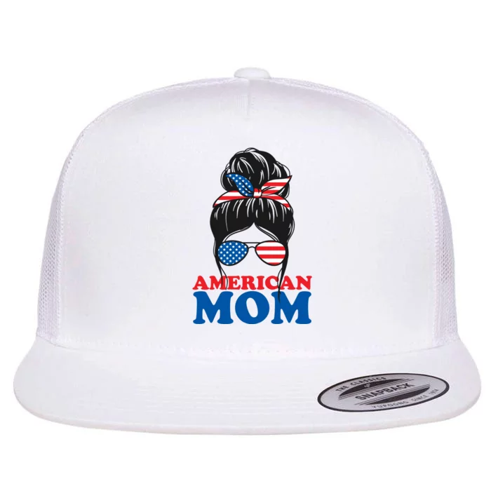 American Mom Usa Hair Bun Flat Bill Trucker Hat