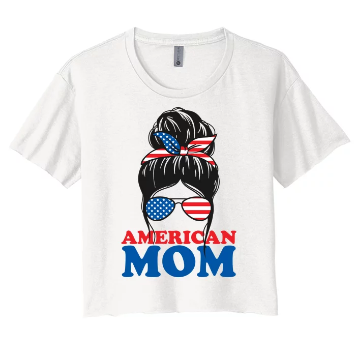 American Mom Usa Hair Bun Women's Crop Top Tee