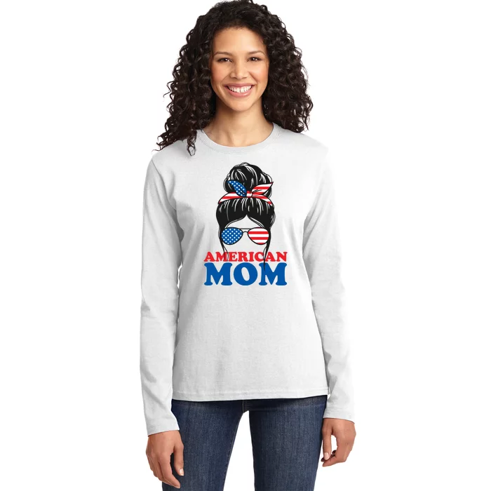 American Mom Usa Hair Bun Ladies Long Sleeve Shirt