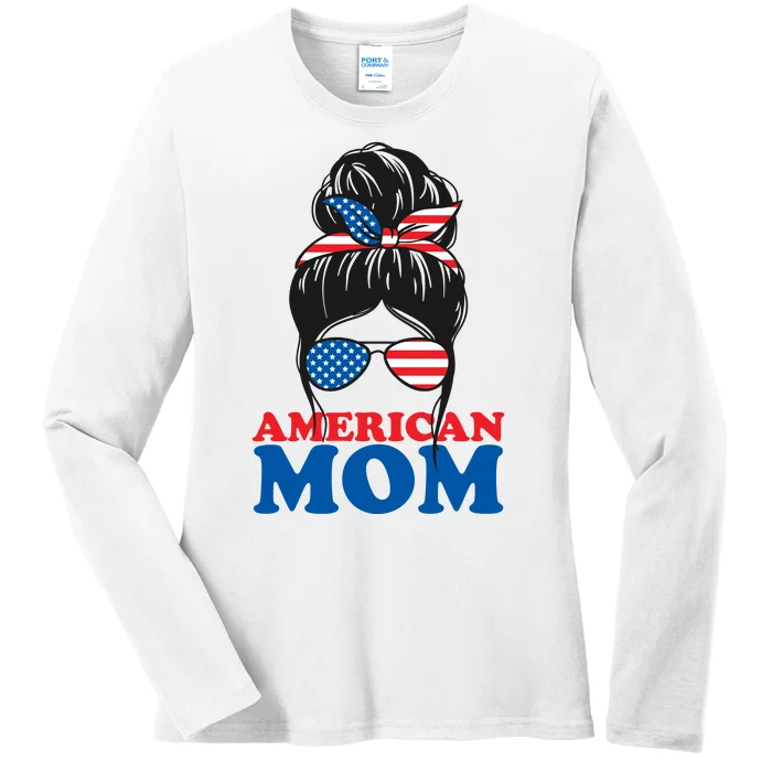 American Mom Usa Hair Bun Ladies Long Sleeve Shirt