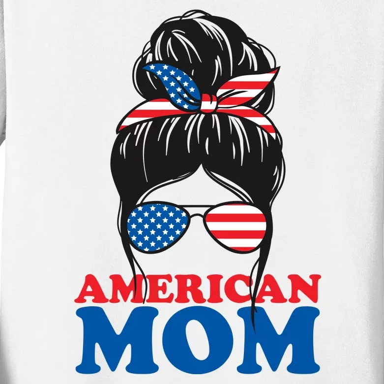 American Mom Usa Hair Bun Kids Long Sleeve Shirt