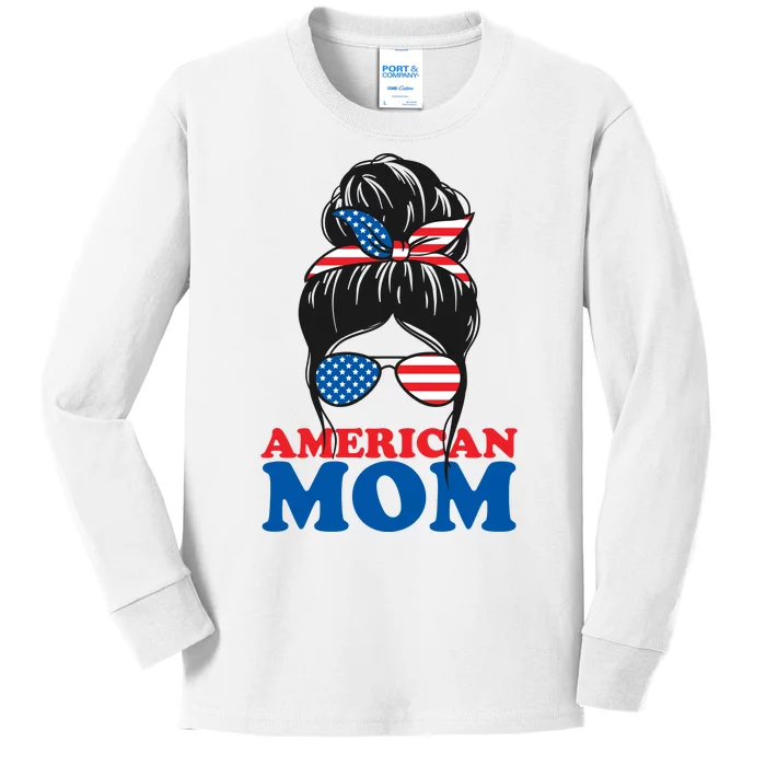 American Mom Usa Hair Bun Kids Long Sleeve Shirt