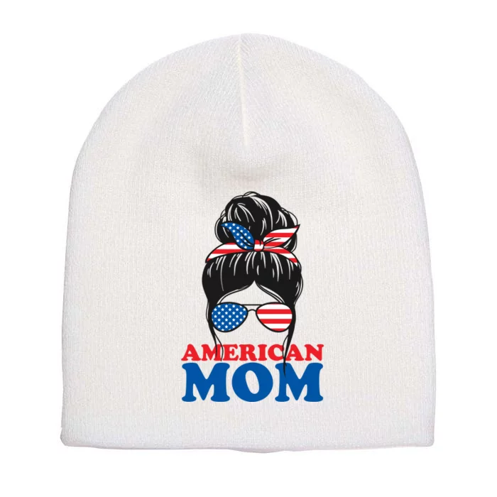 American Mom Usa Hair Bun Short Acrylic Beanie