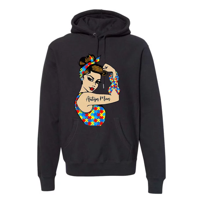 Autism Mom Unbreakable Rosie The Riveter Strong Woman Power Premium Hoodie