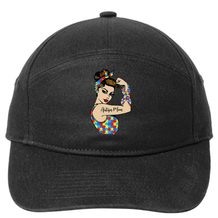 Autism Mom Unbreakable Rosie The Riveter Strong Woman Power 7-Panel Snapback Hat