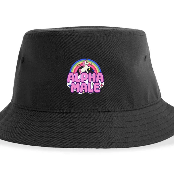 Alpha Male Unicorn Funny Sarcastic Ironic Weird Y2K Humor Sustainable Bucket Hat