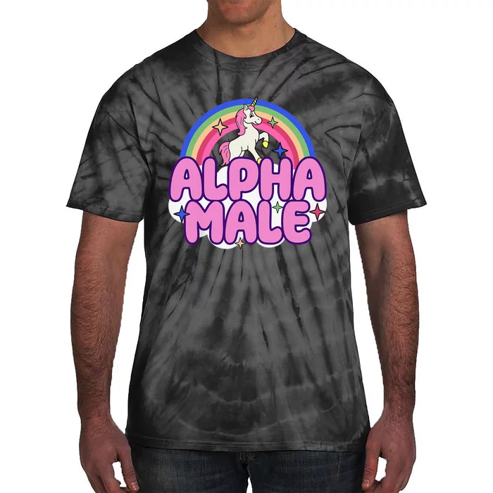 Alpha Male Unicorn Funny Sarcastic Ironic Weird Y2K Humor Tie-Dye T-Shirt