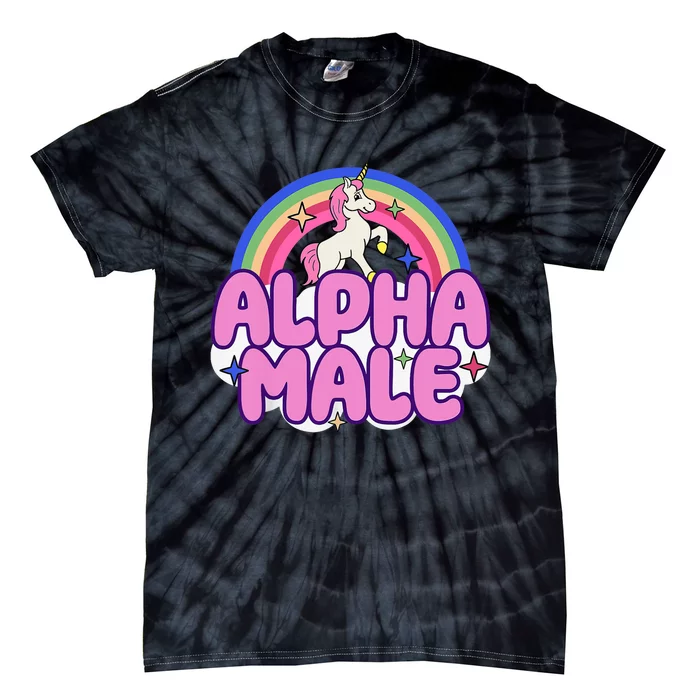 Alpha Male Unicorn Funny Sarcastic Ironic Weird Y2K Humor Tie-Dye T-Shirt