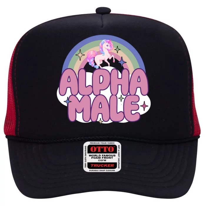 Alpha Male Unicorn Rainbow Funny High Crown Mesh Trucker Hat