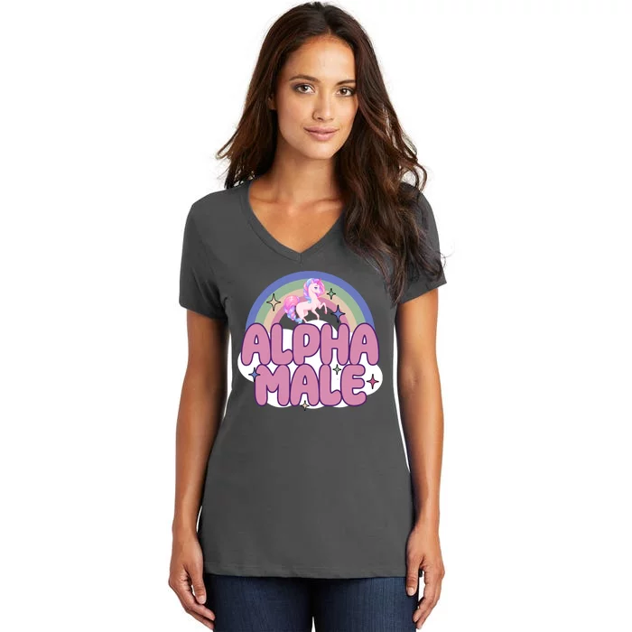 Alpha Male Unicorn Rainbow Funny Women's V-Neck T-Shirt