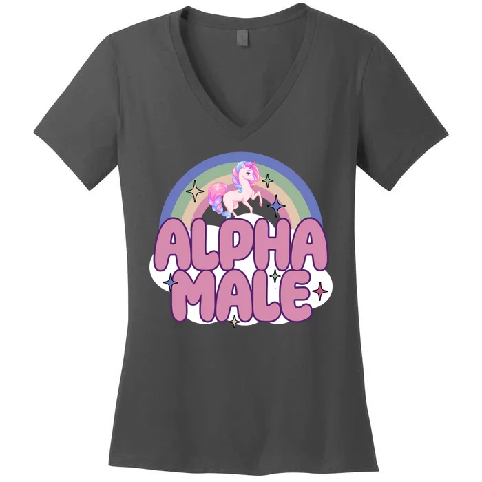 Alpha Male Unicorn Rainbow Funny Women's V-Neck T-Shirt