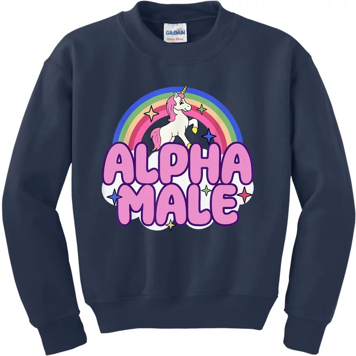 Alpha Male Unicorn Funny Sarcastic Ironic Weird Humor Kids Sweatshirt