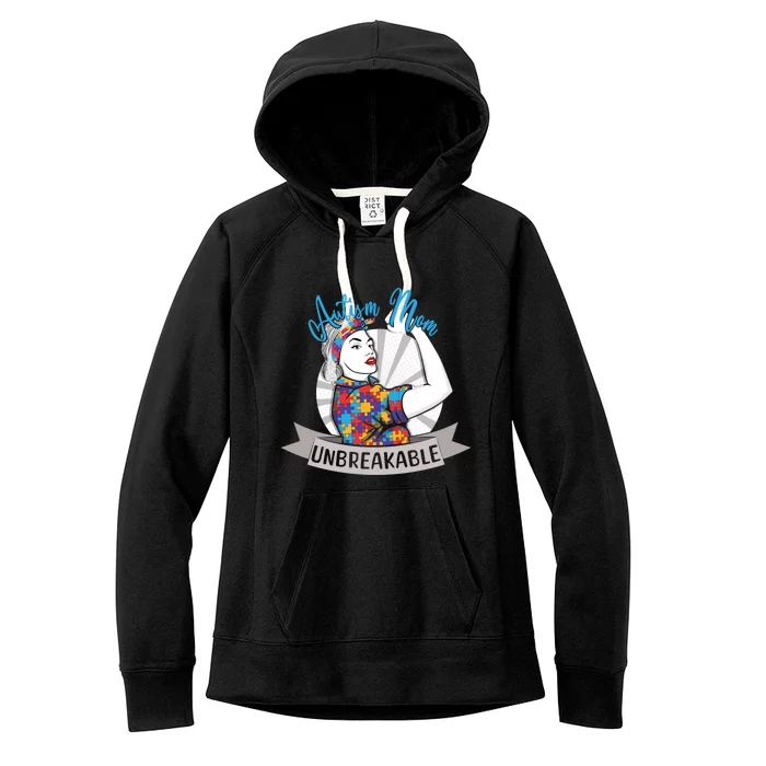 Autism Mom Unbreakable Puzzle April Blue Autism Awareness Great Gift Women's Fleece Hoodie