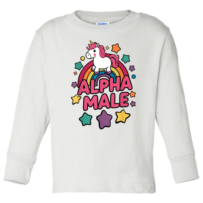 Alpha Male Unicorn Funny Embarrassing Joke Ironic Toddler Long Sleeve Shirt