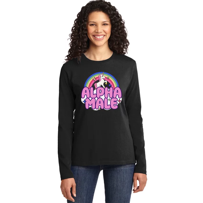 Alpha Male Unicorn Funny Sarcastic Ironic Weird Ladies Long Sleeve Shirt