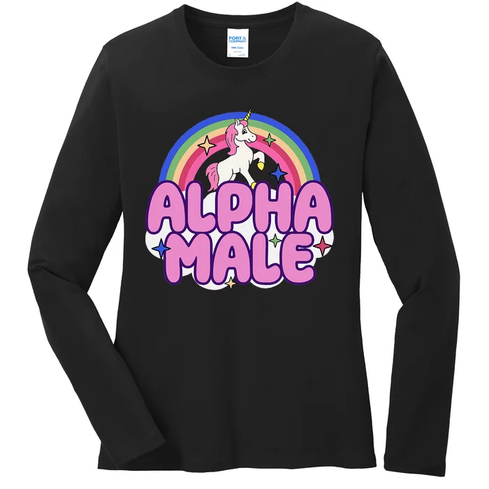 Alpha Male Unicorn Funny Sarcastic Ironic Weird Ladies Long Sleeve Shirt